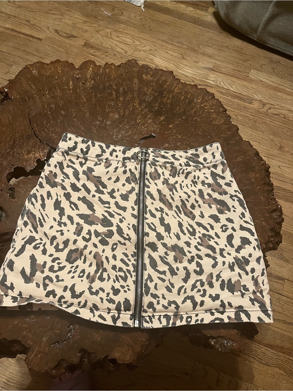 Forever 21 Beige and Brown Leopard Zip-Front Mini Skirt